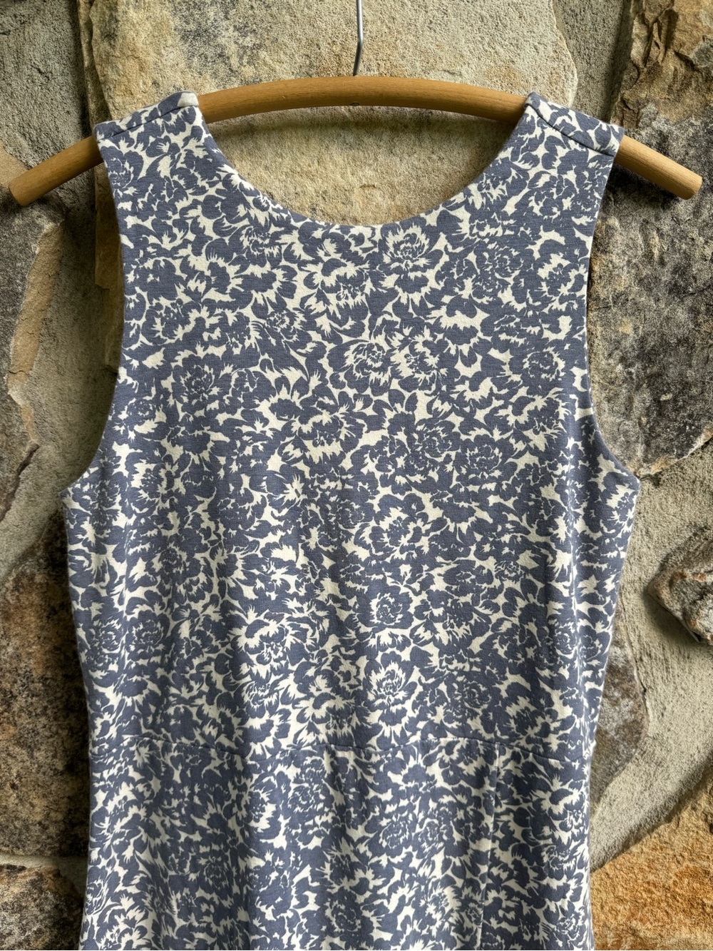 Pact Blue and Cream Floral Print Maxi Dress Large Coastal Cotton Organic